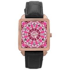 Twirling Pink, Abstract Candy Lace Jewels Mandala  Rose Gold Leather Watch 