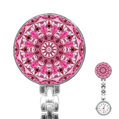 Twirling Pink, Abstract Candy Lace Jewels Mandala  Stainless Steel Nurses Watch