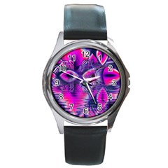 Rose Crystal Palace, Abstract Love Dream  Round Leather Watch (silver Rim) by DianeClancy