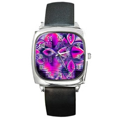 Rose Crystal Palace, Abstract Love Dream  Square Leather Watch by DianeClancy