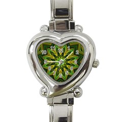 Woven Jungle Leaves Mandala Heart Italian Charm Watch 