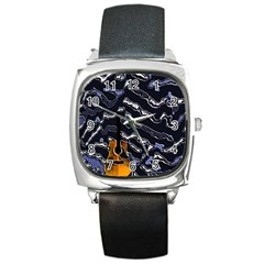 Sound Waves Square Leather Watch