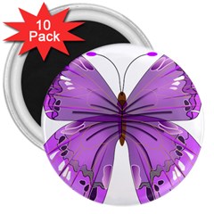 Purple Awareness Butterfly 3  Button Magnet (10 Pack)