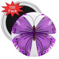 Purple Awareness Butterfly 3  Button Magnet (100 Pack) by FunWithFibro