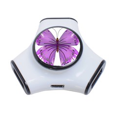 Purple Awareness Butterfly 3 Port Usb Hub