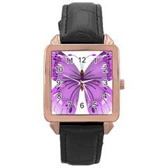 Purple Awareness Butterfly Rose Gold Leather Watch  by FunWithFibro