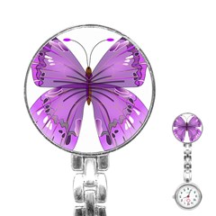 Purple Awareness Butterfly Stainless Steel Nurses Watch