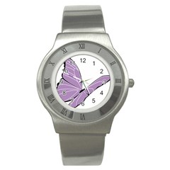 Purple Awareness Butterfly 2 Stainless Steel Watch (slim) by FunWithFibro