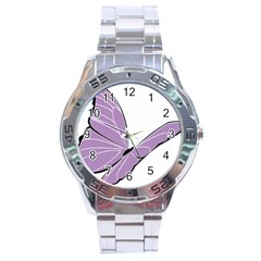 Purple Awareness Butterfly 2 Stainless Steel Watch by FunWithFibro