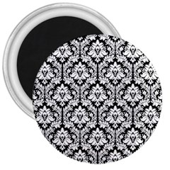 White On Black Damask 3  Button Magnet