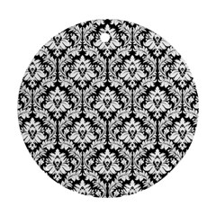 White On Black Damask Round Ornament by Zandiepants