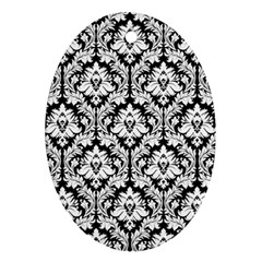 White On Black Damask Oval Ornament by Zandiepants