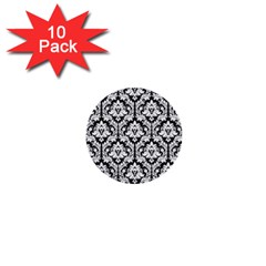 White On Black Damask 1  Mini Button (10 Pack)