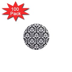 White On Black Damask 1  Mini Button Magnet (100 Pack)