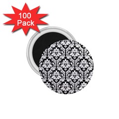 White On Black Damask 1 75  Button Magnet (100 Pack)