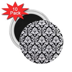 White On Black Damask 2 25  Button Magnet (10 Pack)