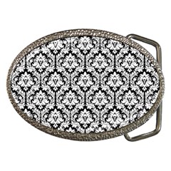 White On Black Damask Belt Buckle (oval) by Zandiepants