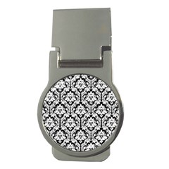 White On Black Damask Money Clip (round)