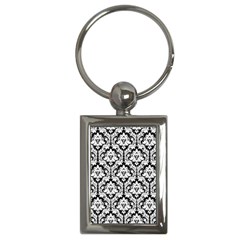 White On Black Damask Key Chain (rectangle)