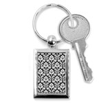 White On Black Damask Key Chain (Rectangle) Front