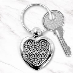 White On Black Damask Key Chain (heart)