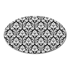 White On Black Damask Magnet (oval)