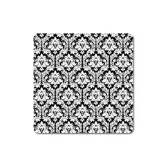 White On Black Damask Magnet (square)