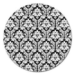 White On Black Damask Magnet 5  (round) by Zandiepants