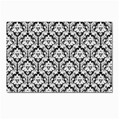 White On Black Damask Postcards 5  X 7  (10 Pack)