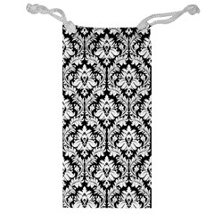 White On Black Damask Jewelry Bag by Zandiepants