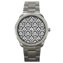 White On Black Damask Sport Metal Watch by Zandiepants