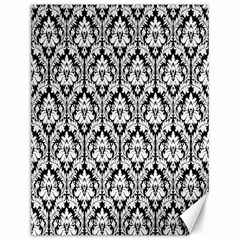 White On Black Damask Canvas 12  X 16  (unframed)