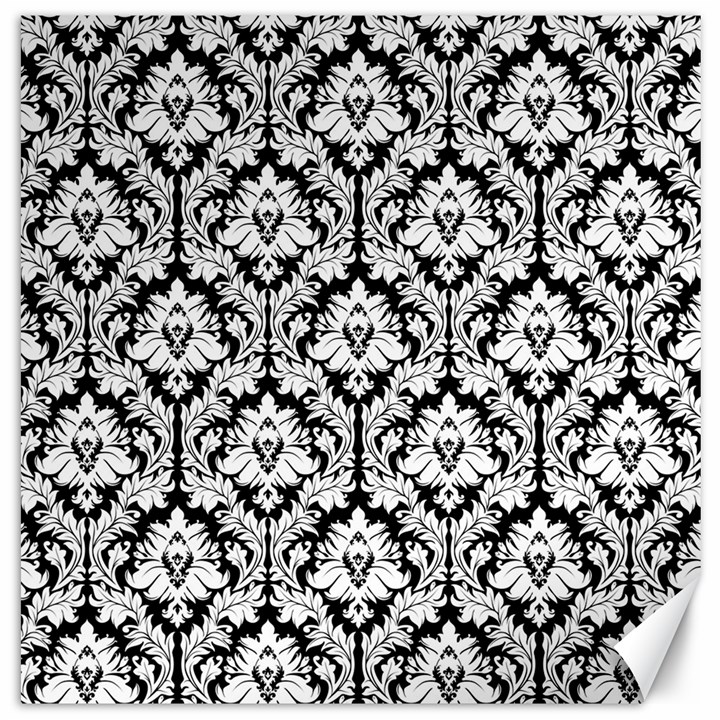 White On Black Damask Canvas 20  x 20  (Unframed)