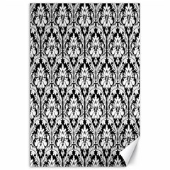 White On Black Damask Canvas 24  X 36  (unframed)