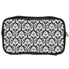 White On Black Damask Travel Toiletry Bag (one Side)