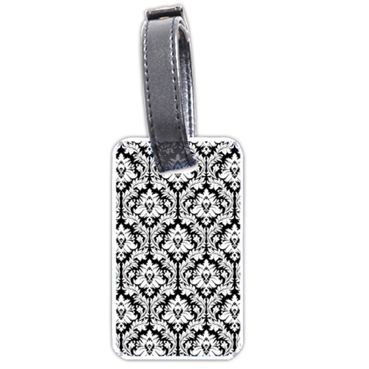 White On Black Damask Luggage Tag (One Side)