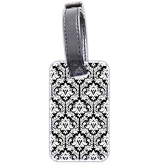 White On Black Damask Luggage Tag (two Sides) by Zandiepants