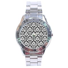 White On Black Damask Stainless Steel Watch by Zandiepants