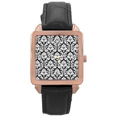 White On Black Damask Rose Gold Leather Watch  by Zandiepants