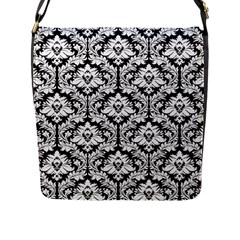 Black & White Damask Pattern Flap Closure Messenger Bag (l)