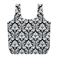 White On Black Damask Reusable Bag (l) by Zandiepants