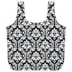 Black & White Damask Pattern Full Print Recycle Bag (xl)