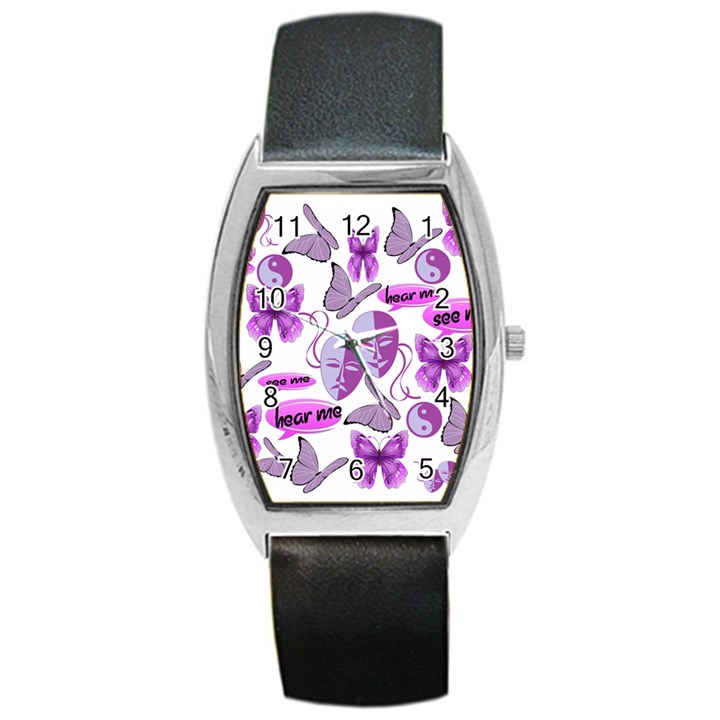 Invisible Illness Collage Tonneau Leather Watch