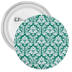 White On Emerald Green Damask 3  Button by Zandiepants