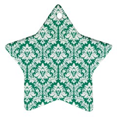 White On Emerald Green Damask Star Ornament