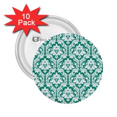 White On Emerald Green Damask 2 25  Button (10 Pack) by Zandiepants