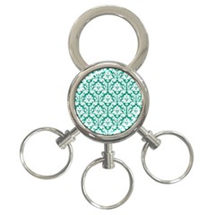 White On Emerald Green Damask 3-ring Key Chain