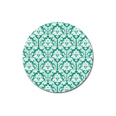 White On Emerald Green Damask Magnet 3  (round) by Zandiepants