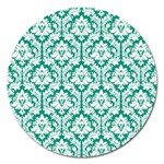 White On Emerald Green Damask Magnet 5  (Round) Front