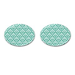 White On Emerald Green Damask Cufflinks (oval)